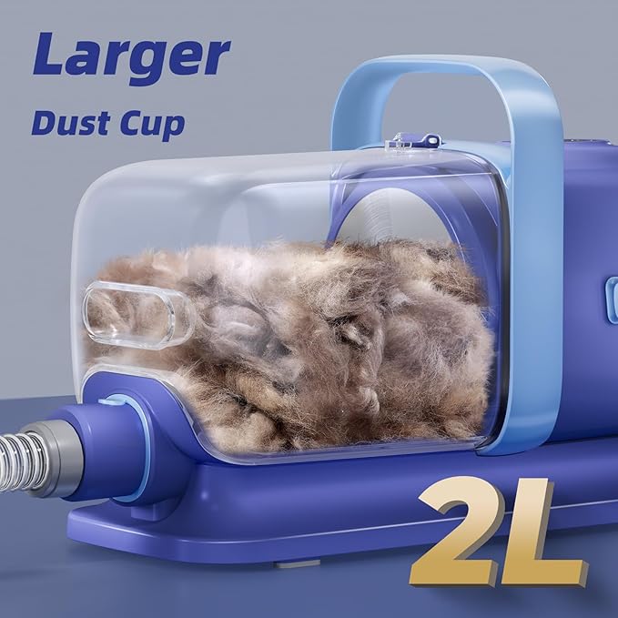 Buenkee Dog Grooming Vacuum Kit, 15000Pa Clipper, Shedding Brush, 2L, Blue