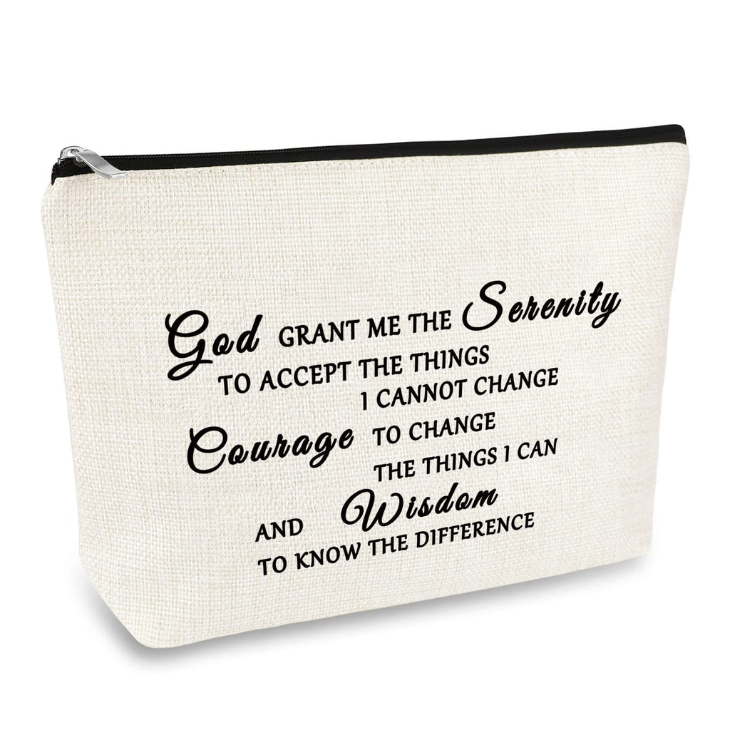 Christian Makeup Bag Serenity Prayer Gift Inspirational Gift for Women Cosmetic Bag Sobriety Addiction Recovery AA Gifts Religious Encouragement Motivational Gifts for Her Travel Toiletry Pouch