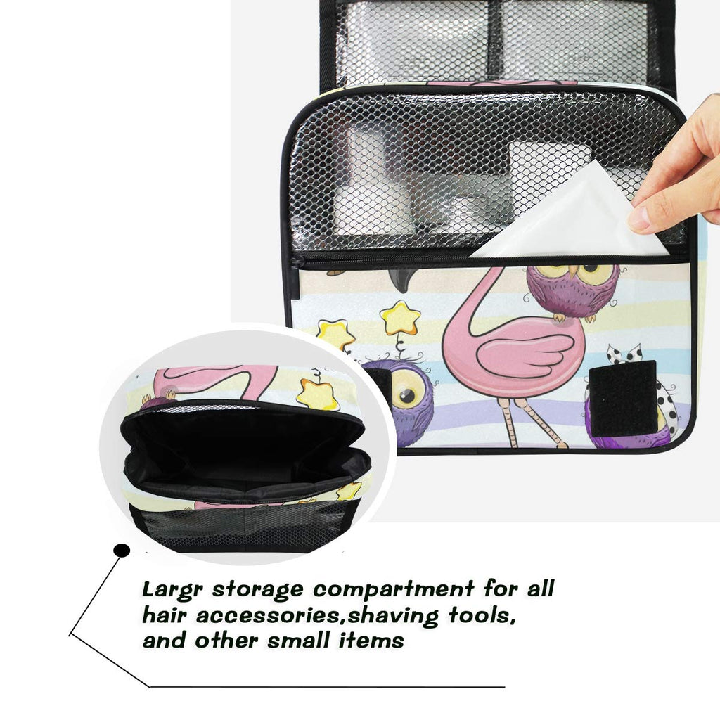 senya Hanging Travel Toiletry Bag Cute Cartoon Pink Flamingo And Five Owls Kit Makeup Case Cosmetics Organizer for Men Women