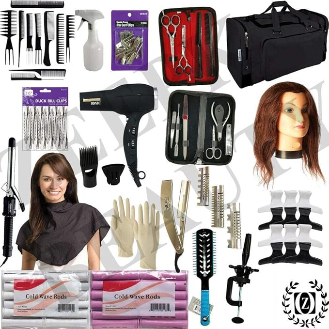 Liberty Supply Beauty & Barber School Kit Cosmetology Student Barber School Practice Kit State Board Approved w/Mannequin Manikin Head