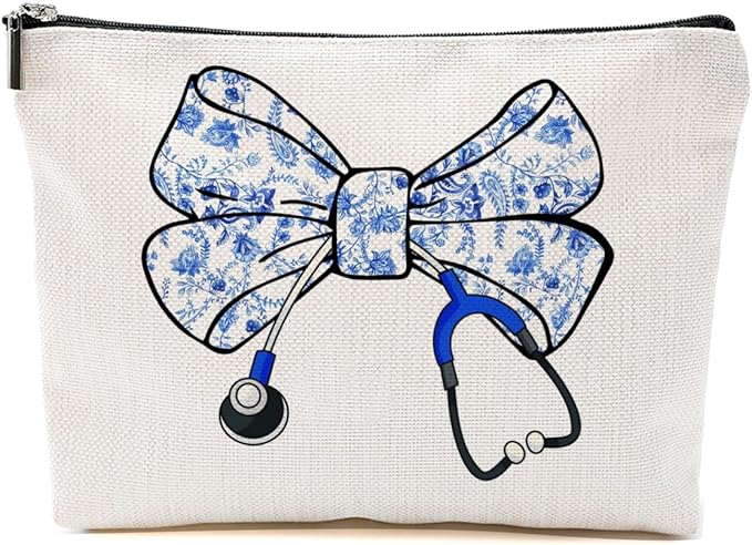 Nurse Gifts, Blue Bow Makeup Bag, Nurse Accessories Funny Cosmetic Bag