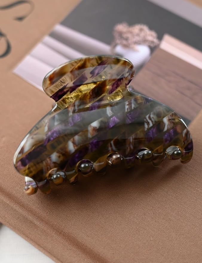 Prettyou Handmade Celluloid Acetate French Design Barrettes Tortoise Shell Claws Hair Claw Luxury Fashion Accessories Hair Clip for Women (brown purple)