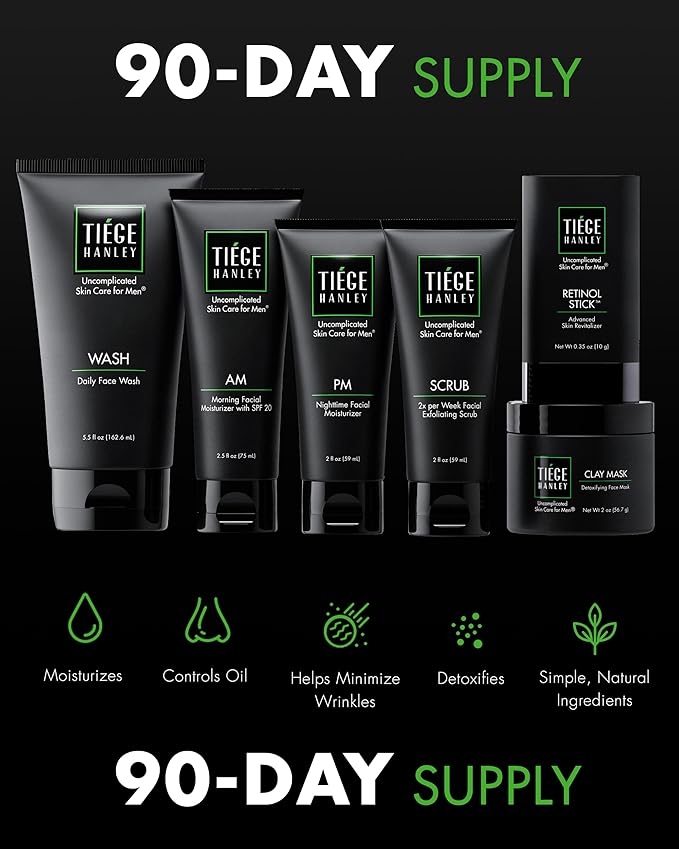 Tiege Hanley Anti-Aging Men's Skin Care Set, 90-Day, 6 Piece Kit