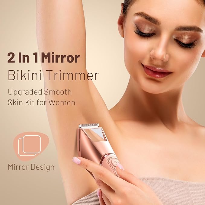 LGTGH Bikini Trimmer for Women with Mirror & LED Light, Pubic Hair Razor with Travel Lock & Ceramic Blades - Body Groomer IPX7 Waterproof Use - Pastel Red