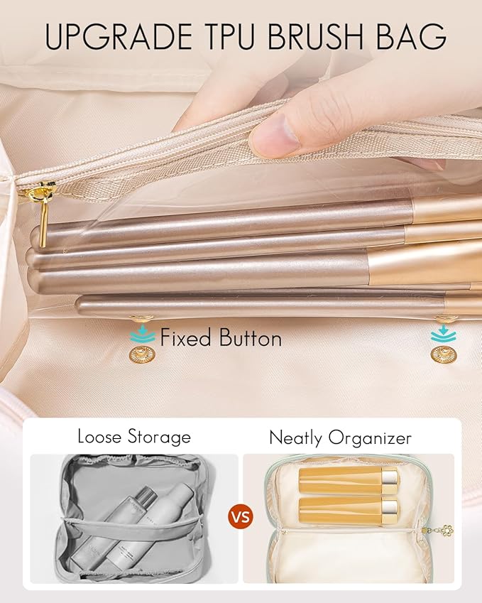 VLANDO Makeup Bag,Travel Toiletry Bag,Cosmetic Bag for Women PU Leather Portable Make up Bag for Skincare, Brushes & Travel Essentials-Mint Green