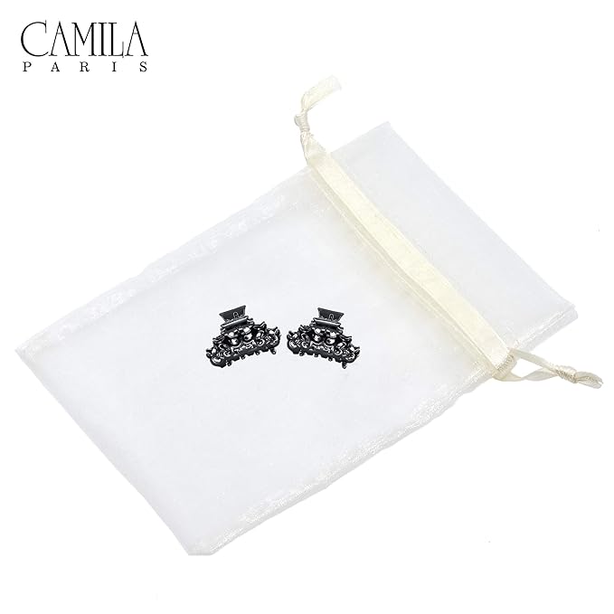 Camila Paris CP2391/2 French Hair Clip for Women, Set of 2 Small Black Antique, Girls Hair Claw Clips Jaw Fashion Durable Styling Hair Accessories for Women, Made in France