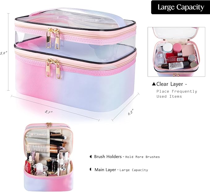 imerelez Travel Makeup Bag Cosmetic Bag Makeup Bags for Women Cosmetics Cases Portable Waterproof Foldable (Rainbow Pink)