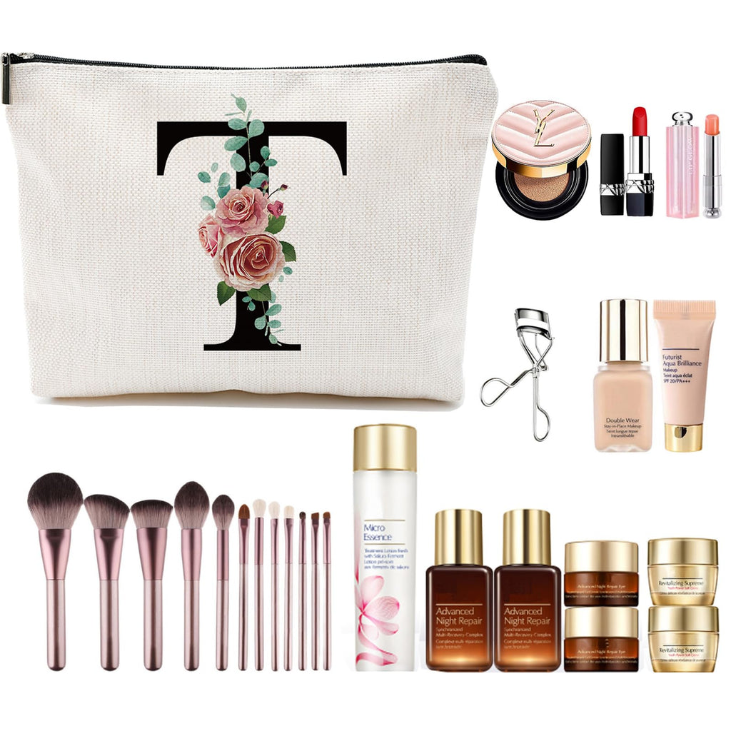 Initial A-Z Personalized Letter Makeup Bag, Monogrammed Bridesmaid Gifts Presents Cosmetic Bag, Portable Stationary Storage Organizer Pouch, Friendship Love Travel Makeup Bags