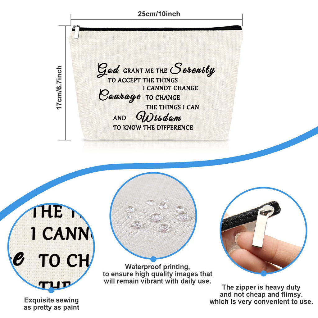 Christian Makeup Bag Serenity Prayer Gift Inspirational Gift for Women Cosmetic Bag Sobriety Addiction Recovery AA Gifts Religious Encouragement Motivational Gifts for Her Travel Toiletry Pouch