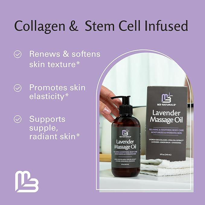 Lavender Sensual Massage Oil with Collagen and Stem Cells, 8 fl oz by M3