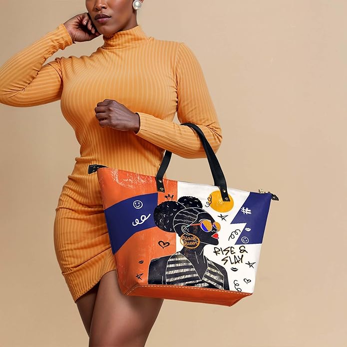 Afroyla Afrocentric Art ToteBag for Black Women – Premium Leather, Work & Everyday Bag, Ideal Gift for Her on Mother's Day