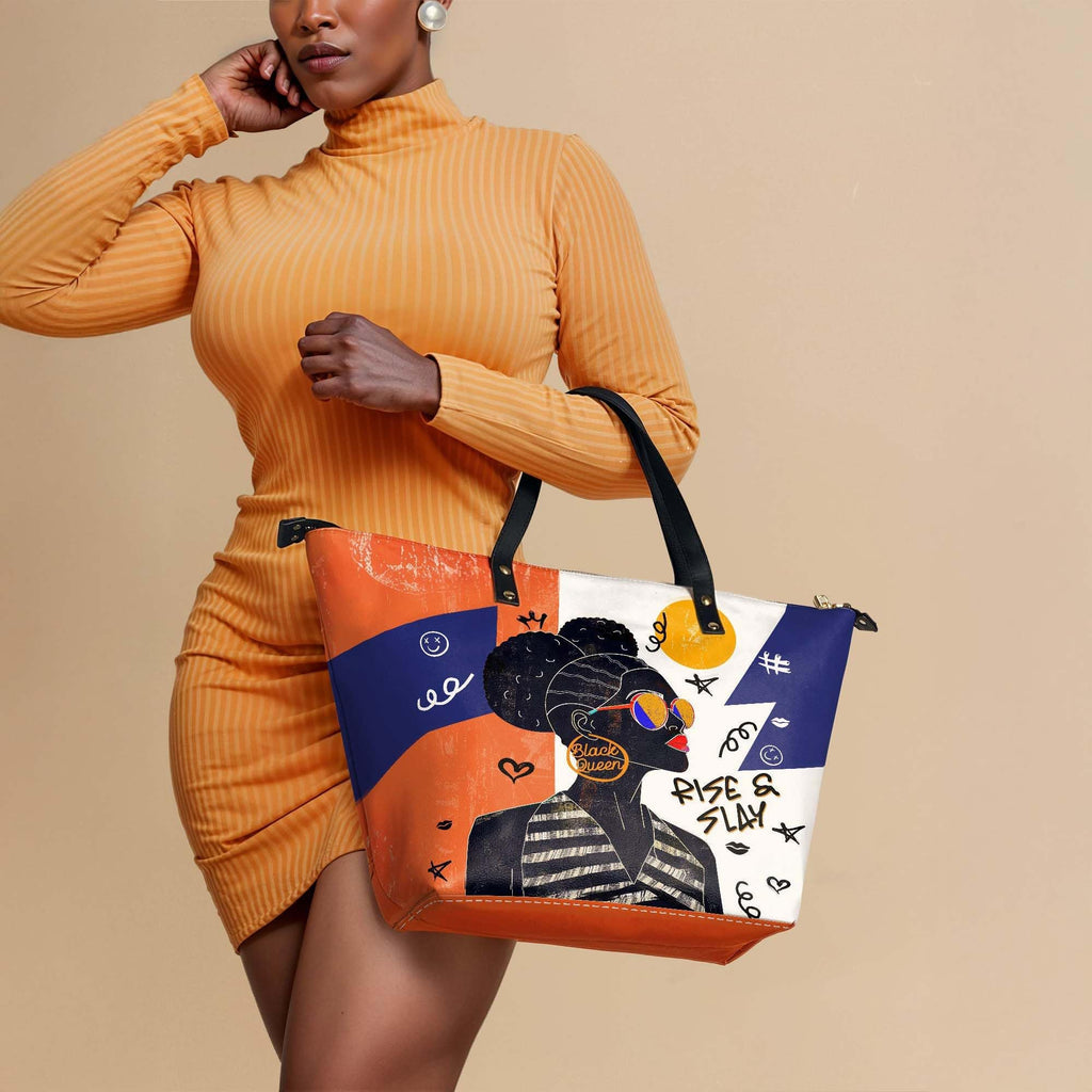 Afroyla Afrocentric Art ToteBag for Black Women – Premium Leather, Work & Everyday Bag, Ideal Gift for Her on Mother's Day