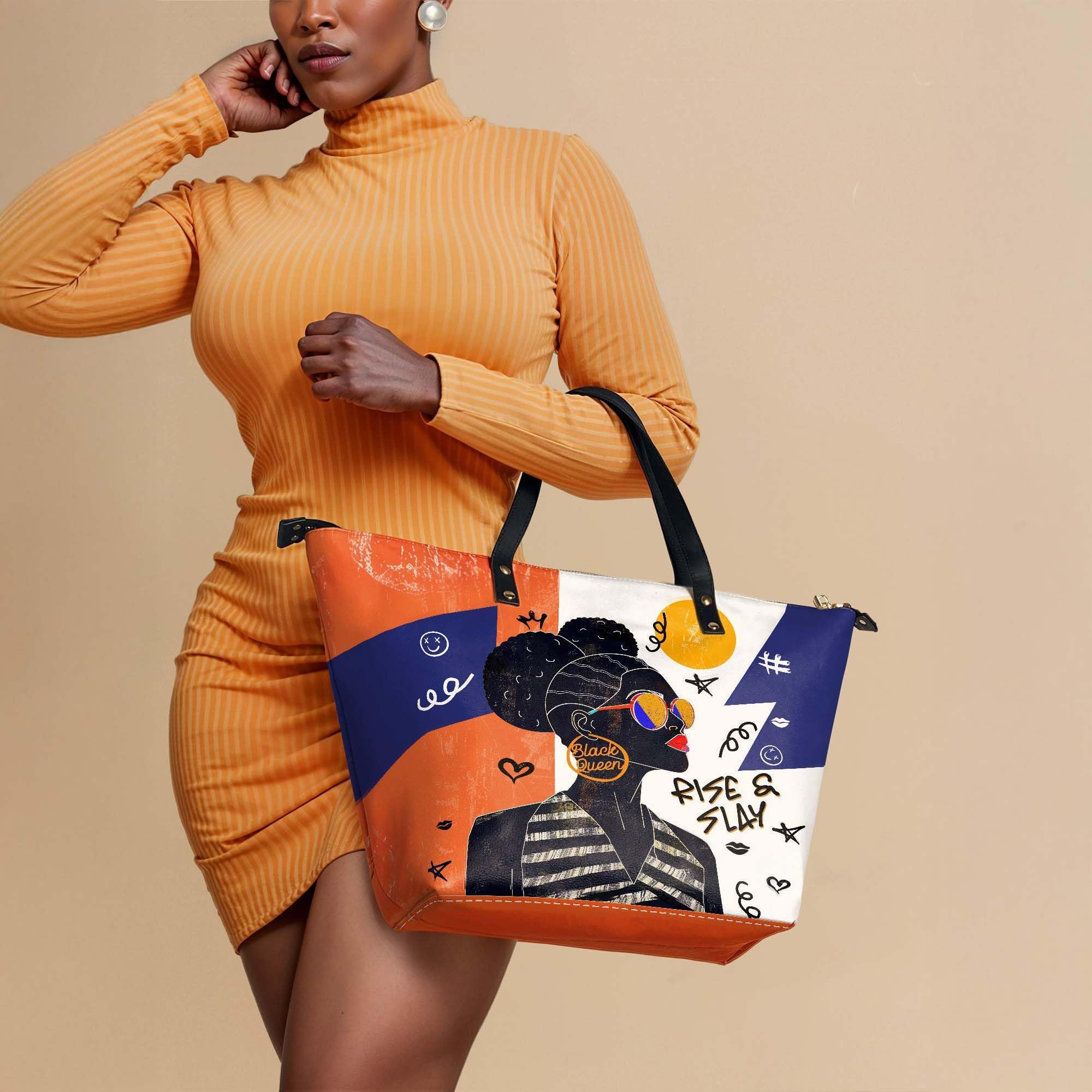Afroyla Afrocentric Art ToteBag for Black Women – Premium Leather, Work & Everyday Bag, Ideal Gift for Her on Mother's Day