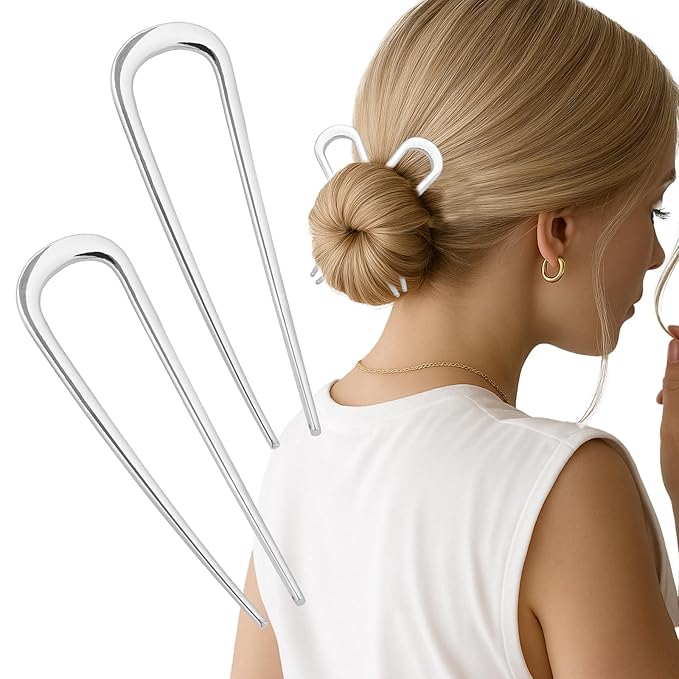 JIRIS 2PCS 4.2Inch French Hair Pins U-Shaped Pins for Women and Girls Fashion Metal Hair Pin French Twist Hair Pins for Buns, Updos,Stylish and Functional(set1-rabbit-silver)