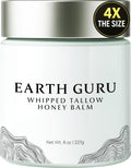 Earth Guru XL 8 OZ Whipped Beef Tallow for Skin,100% Natural Beef Tallow and Honey Balm, Face Moisturizer & Body Lotion Cream, Grass-Fed & Finished, Sebo De Res Para La Cara, Organic Olive Oil, Manuka