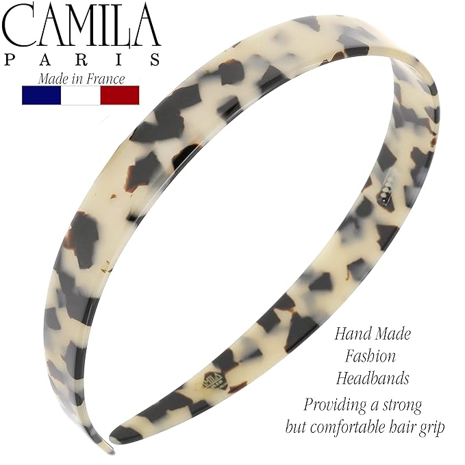 Camila Paris CP3467 French Headband for Women, Handmade White Tokyo, Strong Hold Grip Women's Hair Band, Ligth and Very Flexible, No Slip Durable Styling Girls Hair Accessories, Made in France