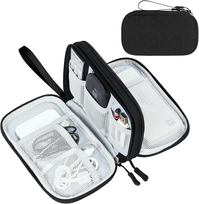 FYY Electronic Organizer, Travel Tech Pouch, Cable Organizer Black Quilted