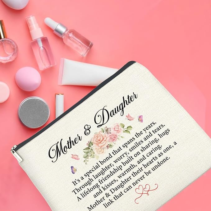 UPNEGE Mother and Daughter Gifts Makeup Bag Gift for Mom and Daughter Cosmetic Bag Zipper Makeup Pouch Gifts for Christmas Birthday Thanksgiving