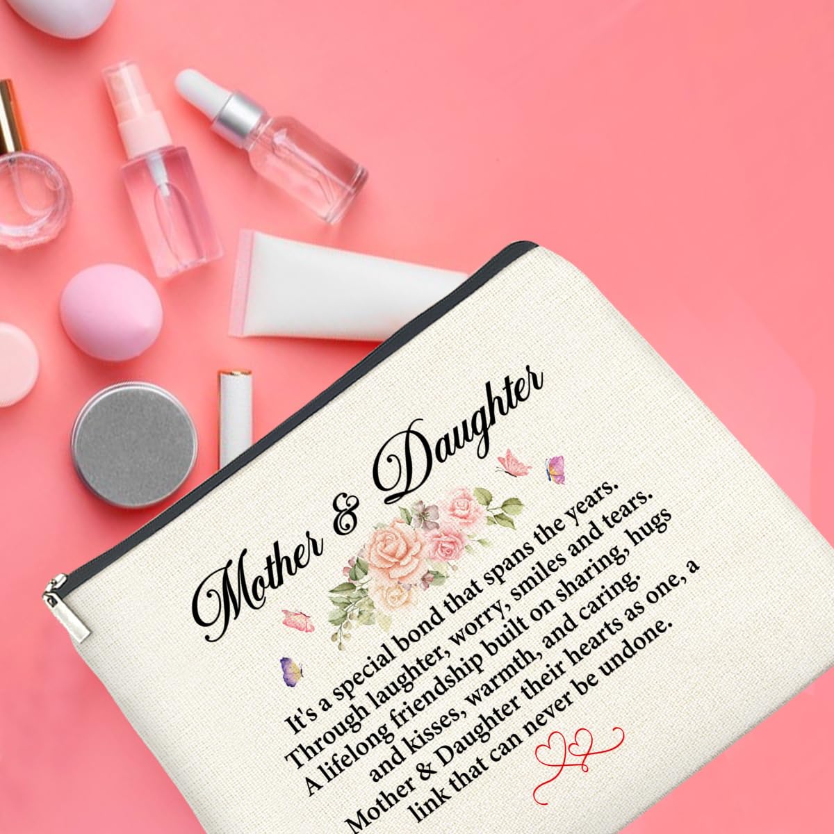 UPNEGE Mother and Daughter Gifts Makeup Bag Gift for Mom and Daughter Cosmetic Bag Zipper Makeup Pouch Gifts for Christmas Birthday Thanksgiving