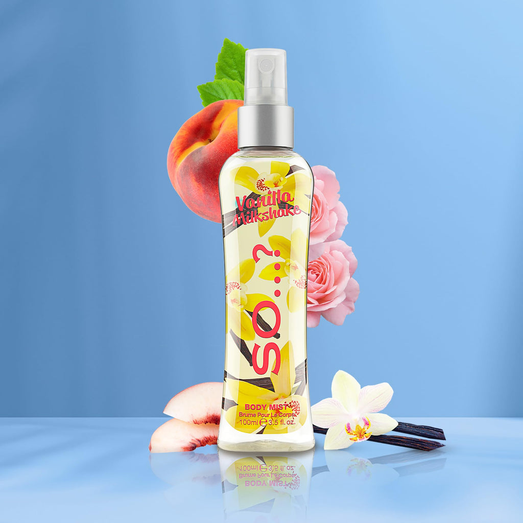 Vanilla Milkshake Body Mist by So...? - Vanilla Perfume with Peach, Plum, Rose Notes - Ideal Gifts for Women - Long-Lasting Perfume for Women - 3.5 oz