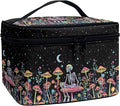 Drydeepin Colorful Mushroom Skull Floral Pattern Travel Makeup Bag for Women Large Capacity Cosmetic Bag with Zipper and Handle Portable Toiletry Bag Make Up Organizers