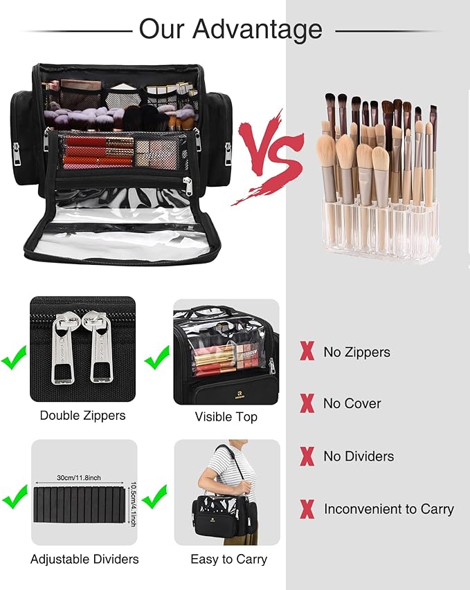 Makeup Brush Bag, Extra Large Clear Makeup Brush Holder for Makeup Artists