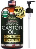 USDA Organic Castor Oil, 100% Pure Cold-Pressed Hexane-Free, 32 Fl Oz