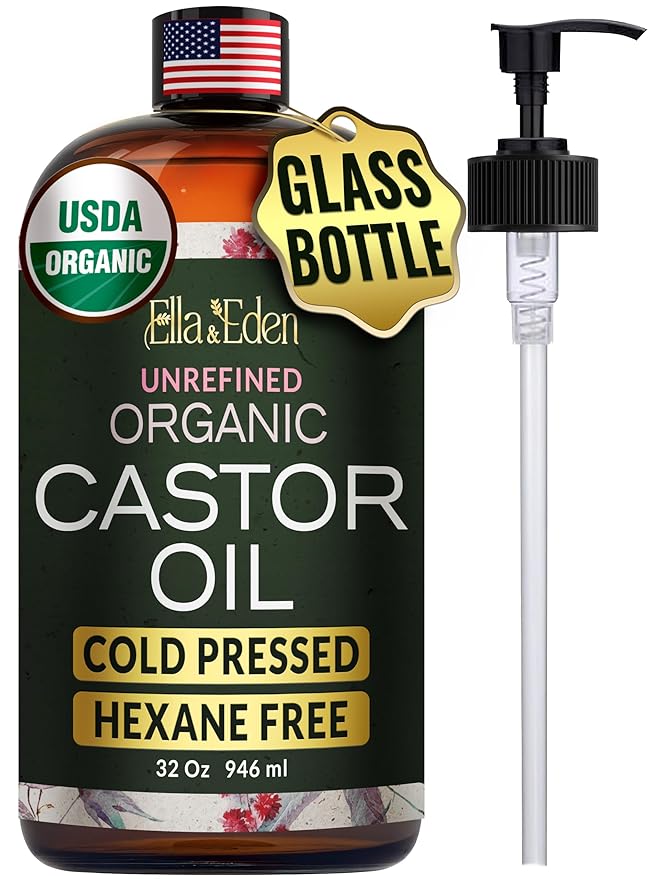 USDA Organic Castor Oil, 100% Pure Cold-Pressed Hexane-Free, 32 Fl Oz