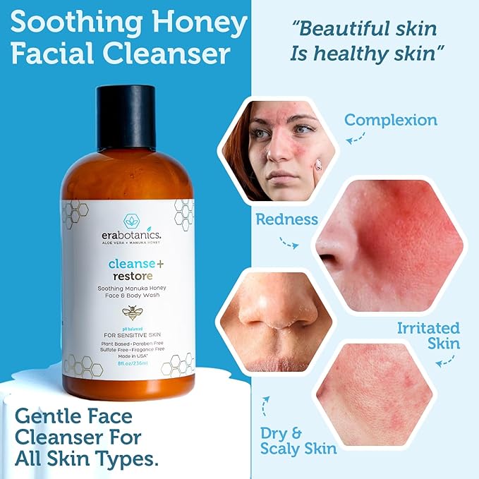 Era Organics Manuka Honey Face Wash - Gentle Cleanser for Sensitive Skin
