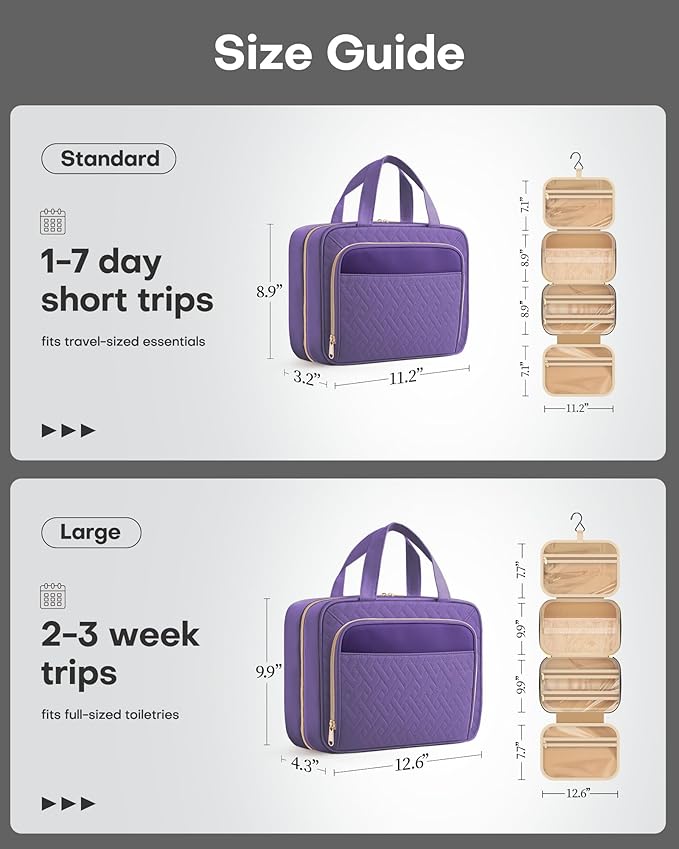 HOTOR Hanging Travel Toiletry Bag Women Men, Dark Purple, Medium