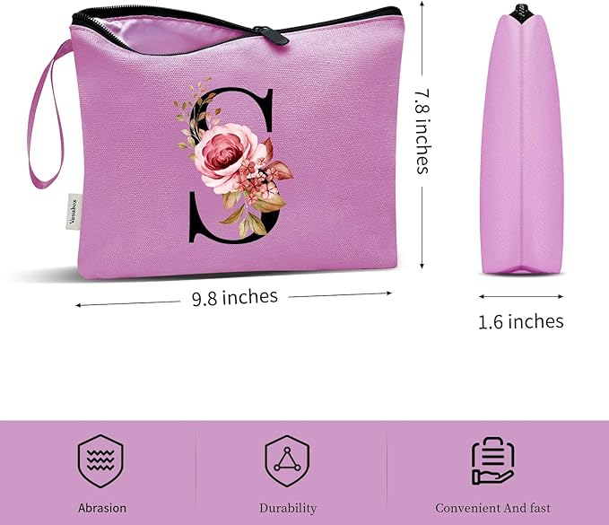 Vavabox A-Z Personalized Makeup Bag, Birthday Gifts for Women Mom, Gifts for Best Friend, Bride Bridesmaid Cosmetic bag (S, 07-Purple)
