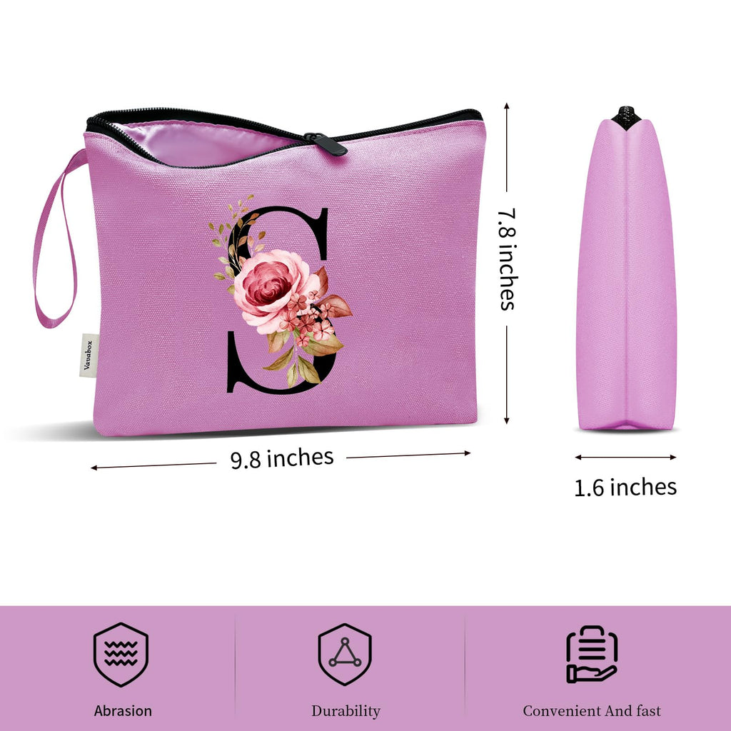 Vavabox A-Z Personalized Makeup Bag, Birthday Gifts for Women Mom, Gifts for Best Friend, Bride Bridesmaid Cosmetic bag (S, 07-Purple)