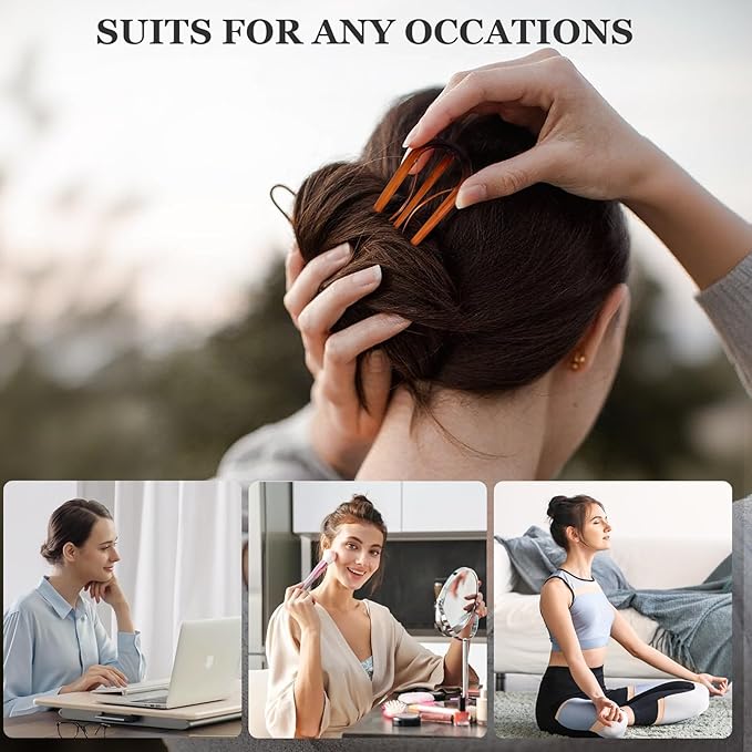 Sunolga 6PCS French Hair Pins for Women, French Pins Hair, 3.94" Large Hair Styling Pins for Thin Thick Hair, Unique 6 Internal Forks Teeth Hair Sticks Hairpin Amber