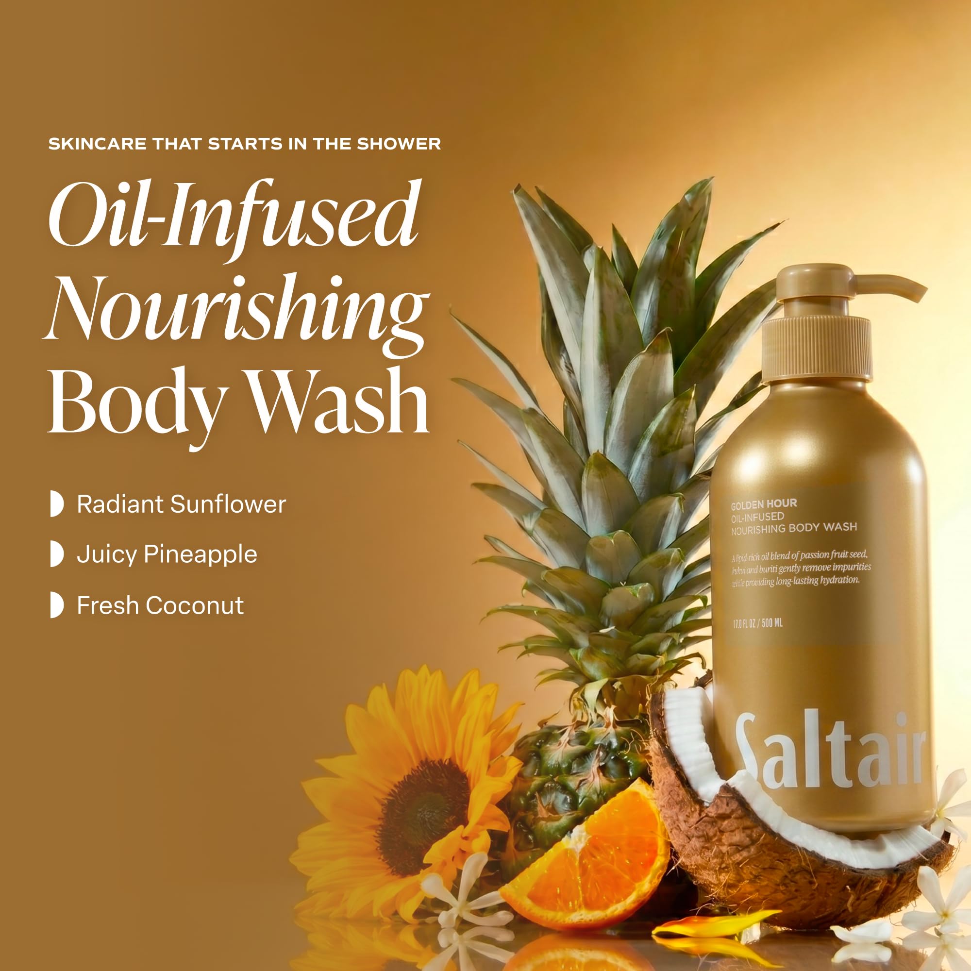 Saltair Body Wash 2-Pack – Moisturizing Body Wash with Vitamin E & Hydrating Oil Blend – Scented Shower Gel for Women and Men – Golden Hour Scent, 2x 17oz – Vegan, Cruelty-Free, Paraben-Free