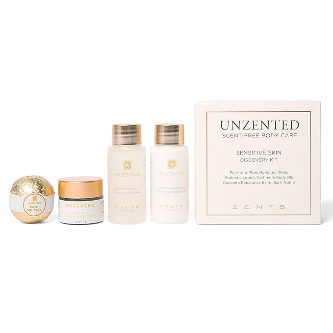 Zents Unscented 4-Piece Mini Set, Moisturizing Body Care