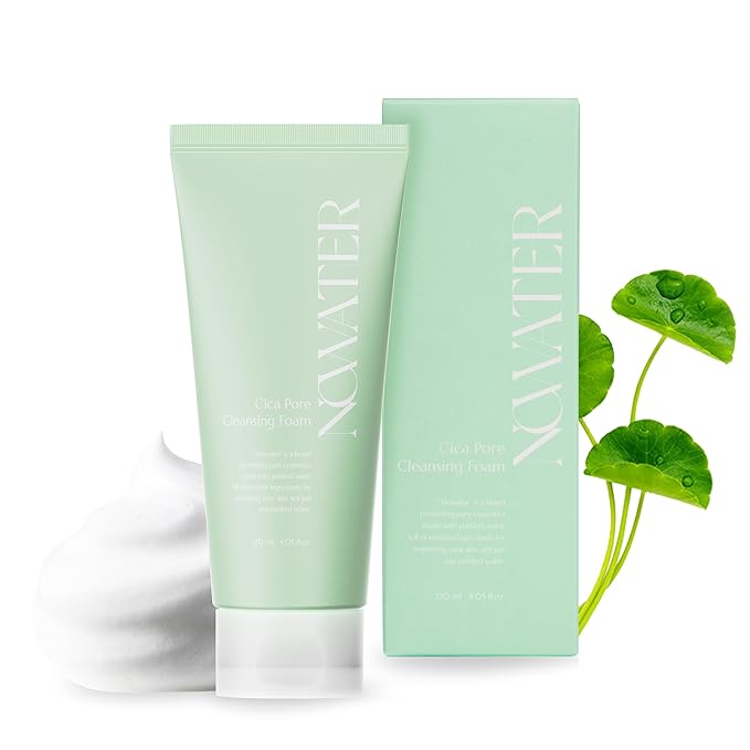 NOWATER Korean Foaming Face Wash with Centella (Cica) – Pore Cleansing Foam Cleanser for Oily & Acne-Prone Skin, Hyaluronic Acid, Aloe Vera & AHA BHA, Daily Gentle Sebum Control, (4.05 fl.oz)