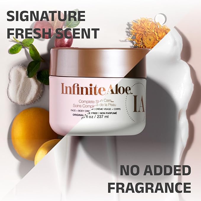 InfiniteAloe Complete Skin Care, Aloe Vera Powered Face and Body Cream for All Skin Types, Effective on Dry Skin, Original Scent - Airless Pump & 2 Travel Jar 0.5 oz