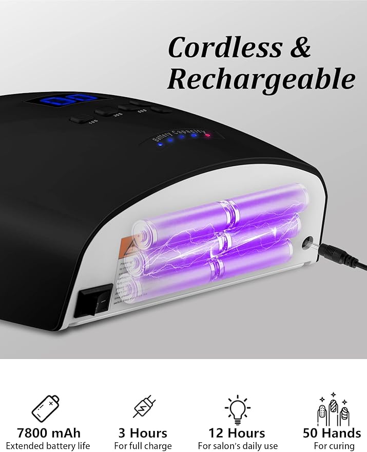 DORAGYM UV LED Nail Lamp, Cordless Gel Polish Dryer for Professional Gel Manicures - Black