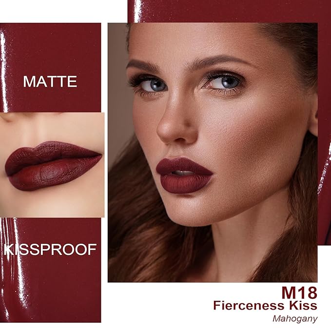 Oulac Dark Red Lipstick Matte for Women, Burgundy Lipstick Long Wear, Smudgeproof Liquid Lipsticks, Waterproof Lip Stain, No Transfer, Vegan & Cruelty-Free M18