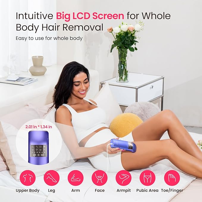 TRIPLE-Pulse IPL Laser Hair Removal, Comfort 37°F Sapphire Ice Cooling Hair Removal Device for Women and Men, Effective, Permanent, Alternative to Salon Hair Removal at Home (Purple)