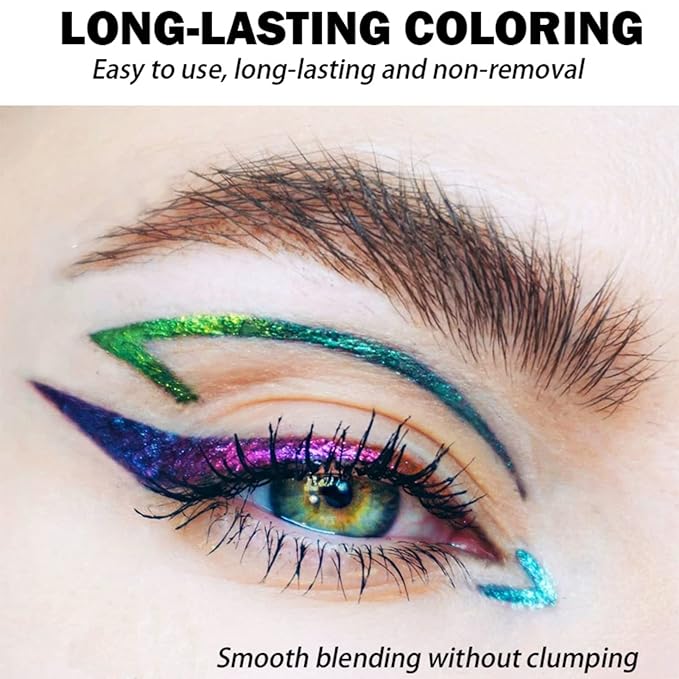 Corleone Glitter Liquid Eyeliner, Metallic Change Color Rainbow Eyeliner Gel MultiColor Highly Pigmented Waterproof Longer-Lasting Colorful Eye Liner Gift Kit for Women and Girls (A2)