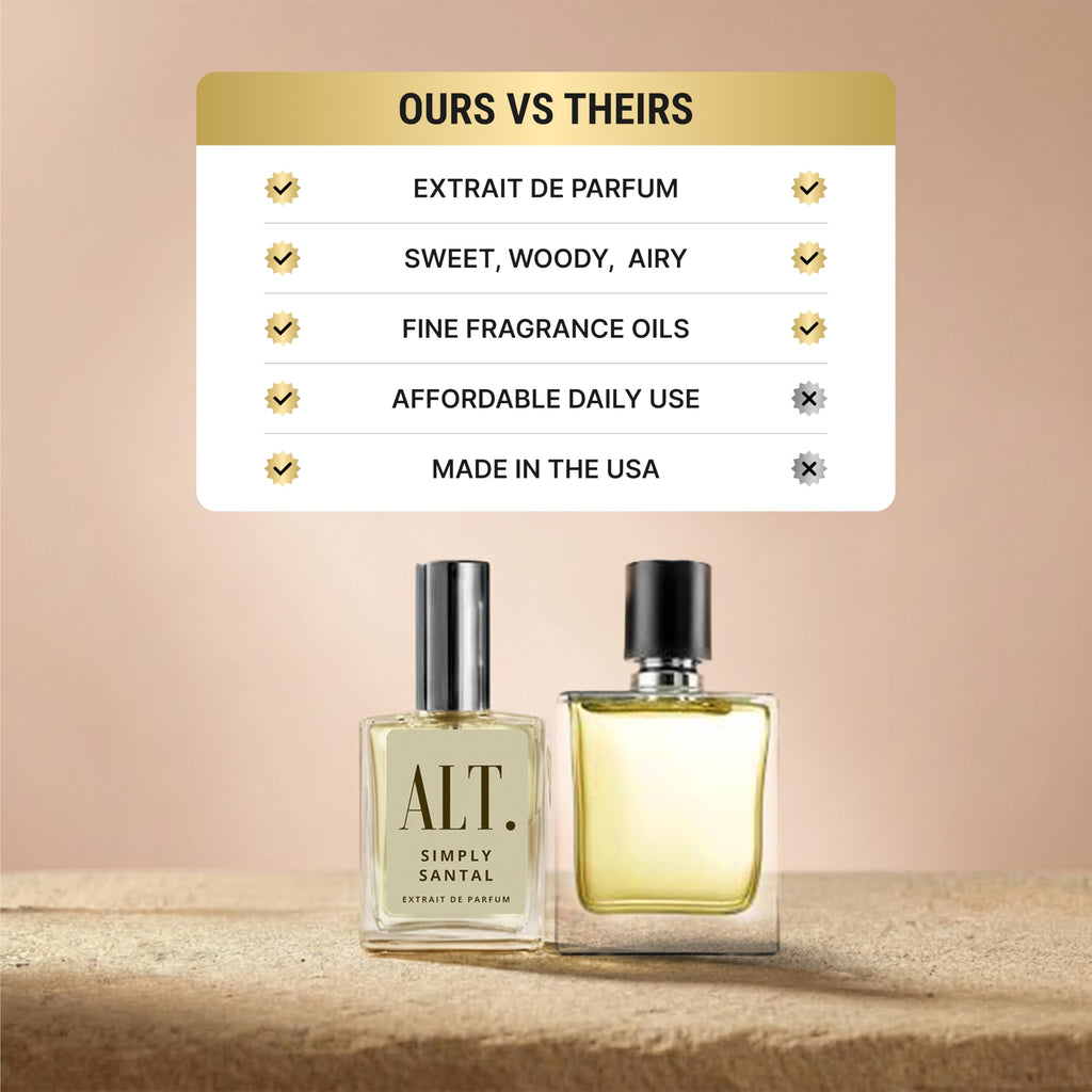ALT. FRAGRANCES Simply Santal - Inspired by Sant. 33 Perfume, Unisex Perfume, Extrait de Parfum, Long Lasting Fragrance, Sandalwood Leather Scent, 60ml