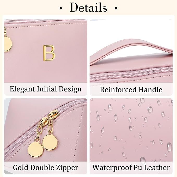 CLOUDWINGS Initial Makeup Bag Personalized Gift for Women Teen Girls