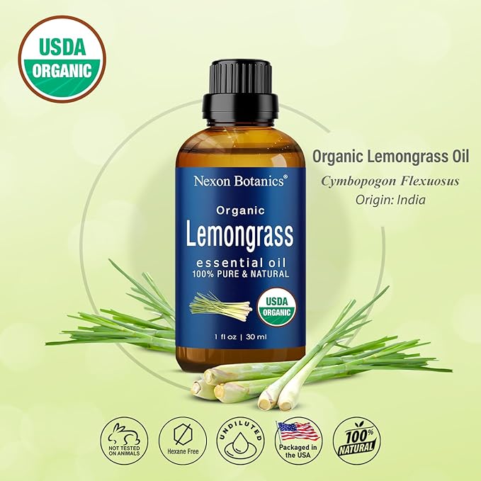Organic Lemongrass Essential Oil 30 ml - 100% Pure & Natural - Hexane Free