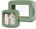 Popvibe Clear Makeup Bag with Zipper, Set of 2, Mini and Medium, Sage Green