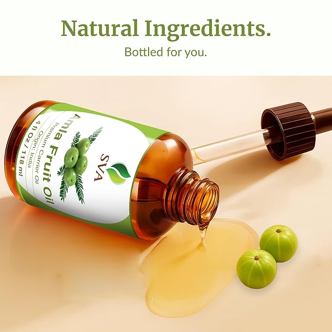 SVA Amla Oil 4oz (118ml) Premium Carrier Oil with Dropper for Hair Care, Hair Oiling, Scalp Massage, & Skin Care