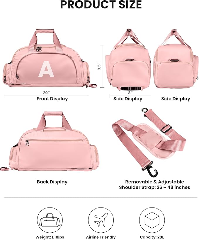 Vogewood Gift for 3 4 5 6 7 8 9 10 11 12 13 Year Old Girls, Initial Gym Bag
