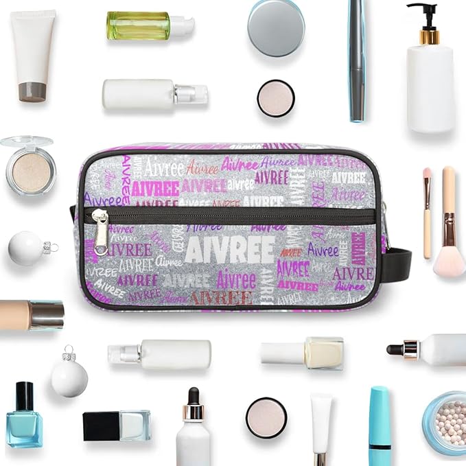 KFNHN Personalized Travel Cosmetic Waterproof Makeup Bags, Silver Glitters