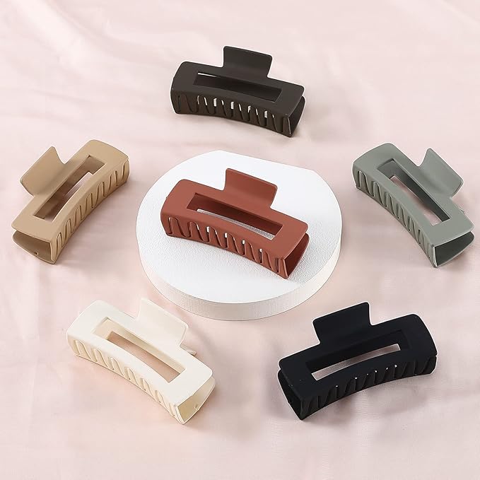 Sisiaipu 4 Inch Big Hair Claw Clips 6 Pcs Large Claw for Thick Hair Square Hair Clips for Women Rectangle Hair Clips Nonslip Acrylic Banana Jaw Clips Hair Accessories for Girls (Brown)