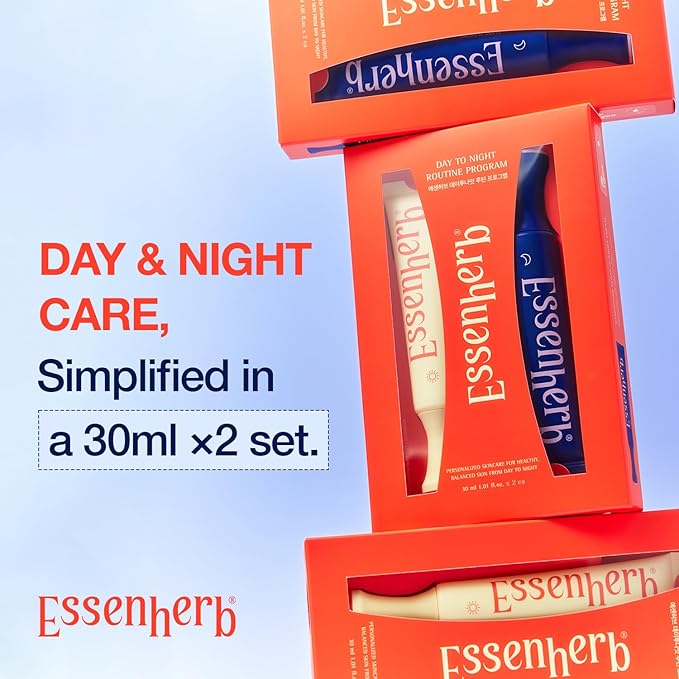 ESSENHERB Day to Night Routine Program – Bounce It Day Cream & Float It Night Cream | Soybean Extract, Retinol & Ceramide for Glass Skin | Korean Skincare Set (1.01 fl oz EA)